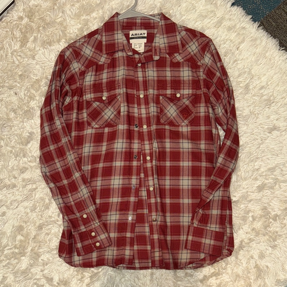 Ariat Men's Casual Red and White Plaid Shirt